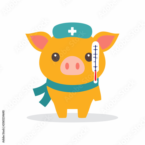 Cute Pig Nurse with Thermometer