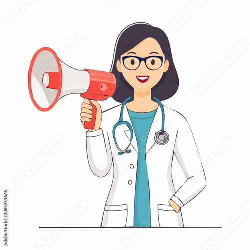 Doctor with Megaphone Announcing Health Information
