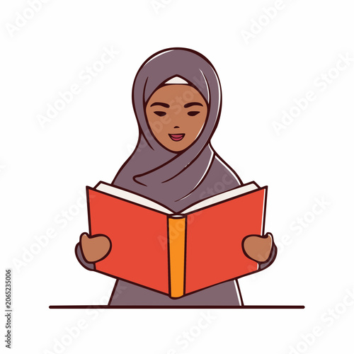 Woman in Hijab Reading a Book