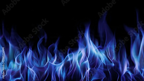 Abstract blue fire flames burning on a black background
