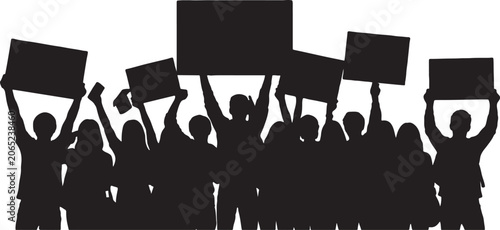 Canvastavla Silhouette group of people holding up blank signs for protest or message display