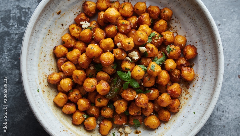 Fototapeta premium Spiced roasted chickpeas in a ceramic bowl