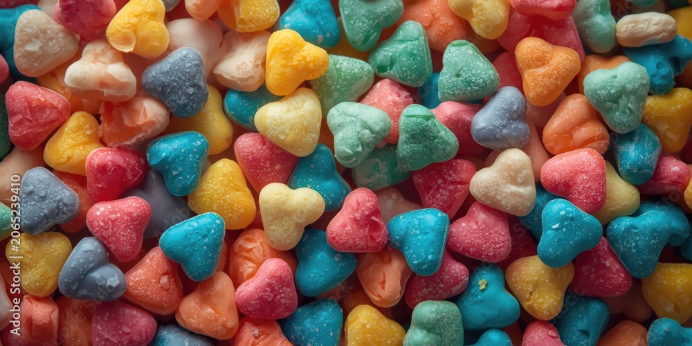Fototapeta premium Heart shaped candy pieces in multiple shades