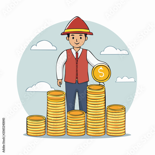 Man Stacking Coins on Growth Chart