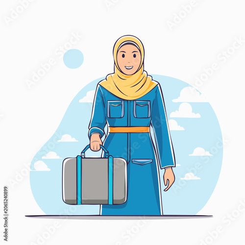 Muslim Woman in Hijab Holding a Suitcase