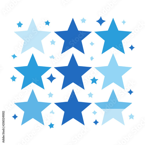 Blue and light blue stars on white background