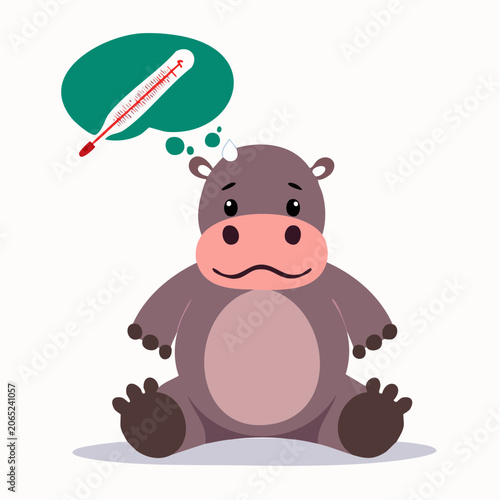 Sick Hippo Thinking About Thermometer