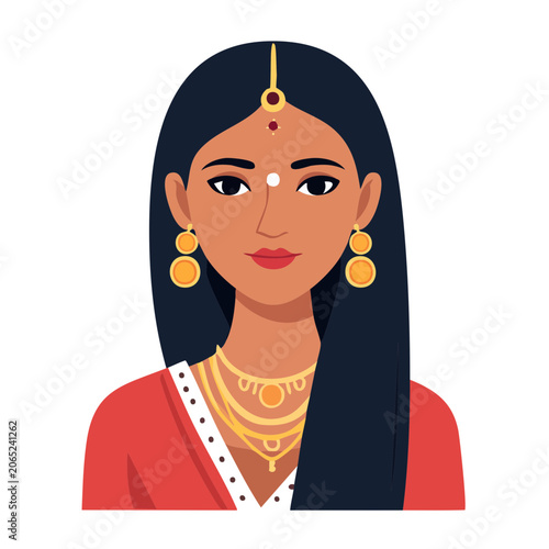 Flat design illustration of a woman in traditional attire