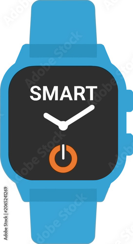 Smartwatch with blue band and screen.