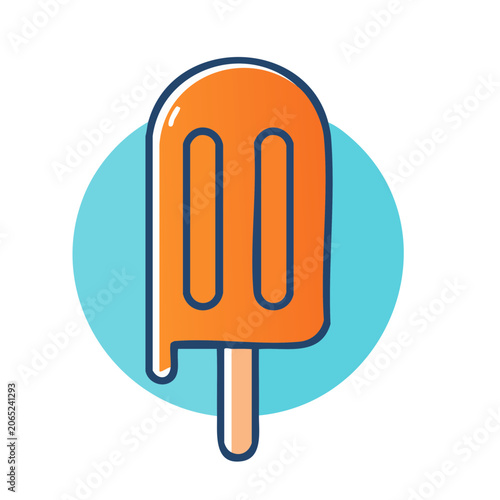Flat design orange popsicle icon on blue circle
