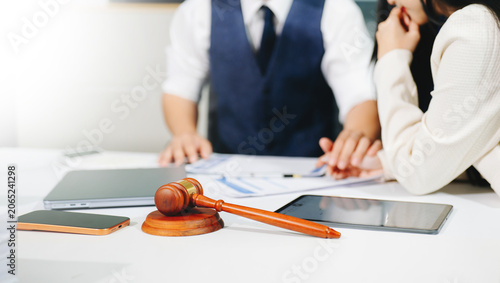 Fotografie Business Asian woman or judge consult and conference having team meeting with cl