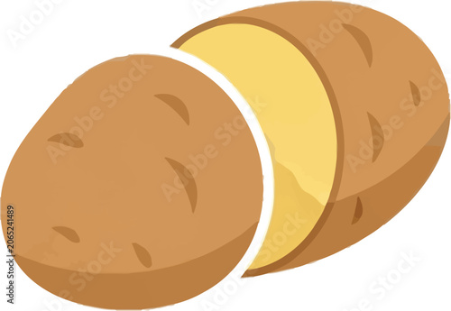 Sliced Potato Illustration - Fresh Vegetable with Cut Piece.
