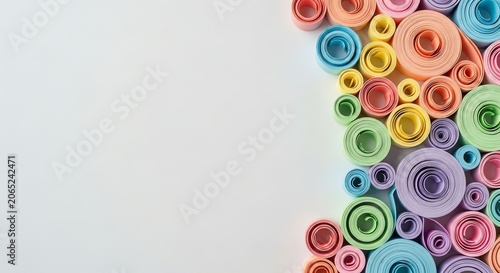 Pastel paper rolls arranged on a white surface
