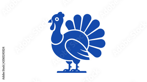 Stylized blue turkey bird flat vector illustration for Thanksgiving design