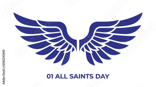 Stylized Blue Angel Wings Vector for All Saints Day Religious Celebration