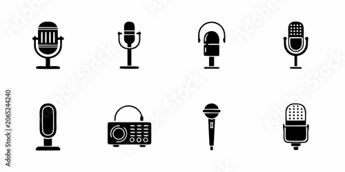 Obraz na płótnie Microphone Silhouette Icons Collection On White Background