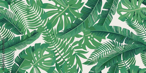 Fényképezés Tropical leaf pattern with dense arrangement vector illustration