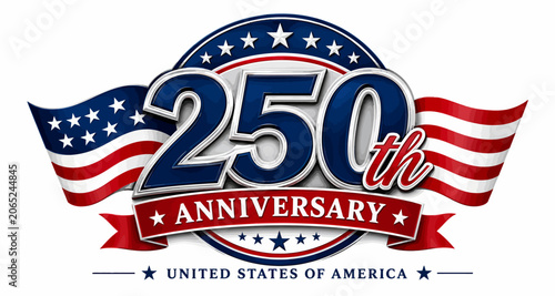 250th anniversary of the united states of america emblem with flags