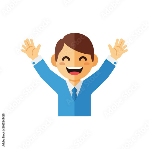 Tablou pe pânză Smiling Businessman with Raised Arms Celebrating.