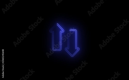 Neon arrow right to left direction concept . Arrow pointing right side, beautiful left side neon arrow icon animation on black background. 4K abstract neon arrow loading icon and uploading animation