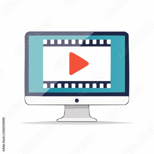 Computer Monitor Displaying Play Button and Film Strip