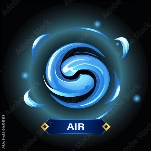 Air Element Icon with Wind Swirl , Fantasy Magic Symbol
