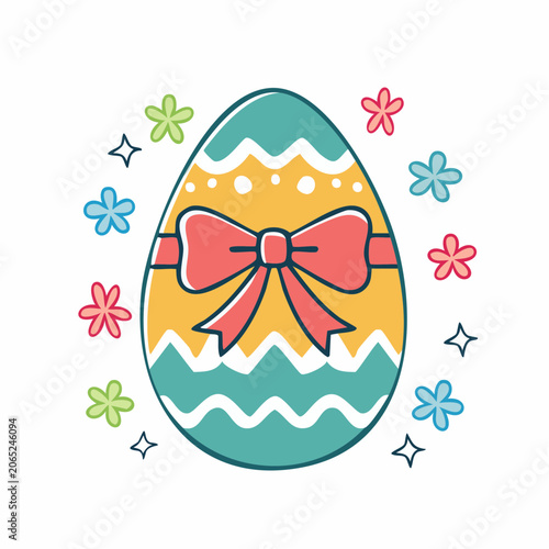 Decorated Easter Egg with Bow and Flowers