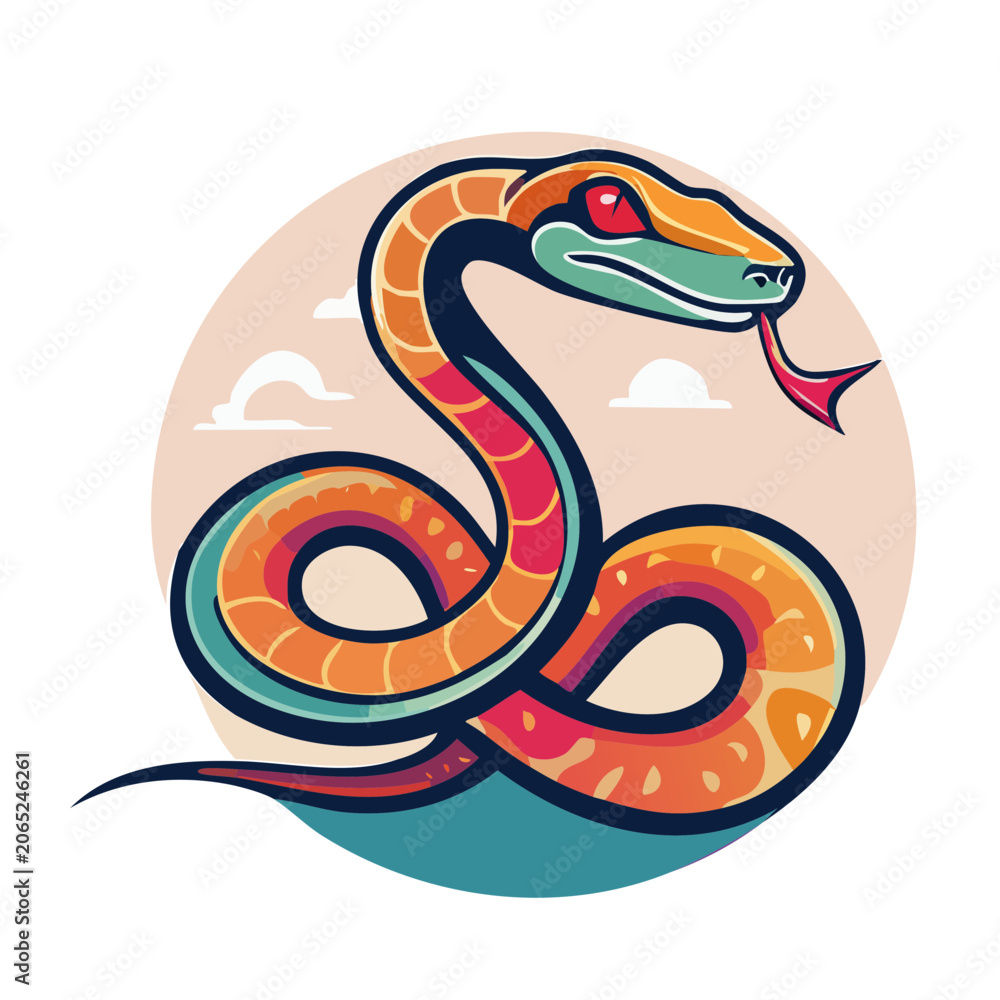 Fototapeta premium Colorful Snake Illustration in Circular Frame
