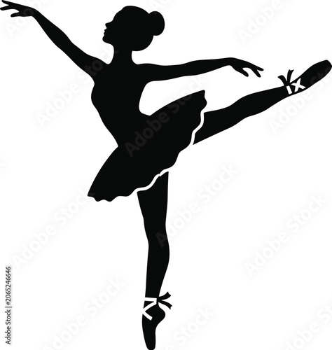 Quadro su tela Silhouette of a ballerina in a pirouette position black white dance