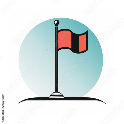 Red and Black Flag on Pole with Light Blue Background