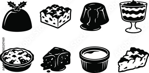 Photos Traditional Desserts and Sweet Pastries Black Silhouette Vector Icons Set Isolat