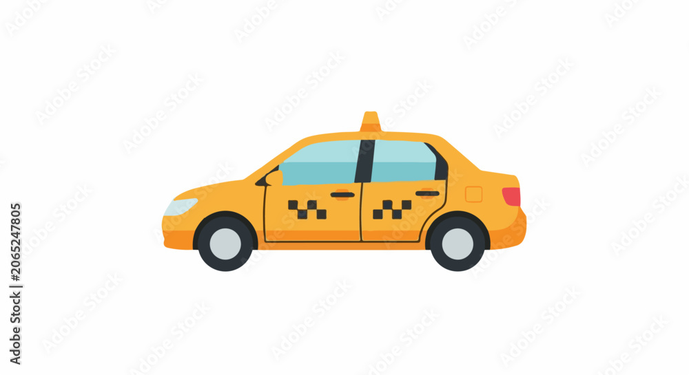 Obraz premium Illustration of a yellow taxi car with checkered signs on the doors