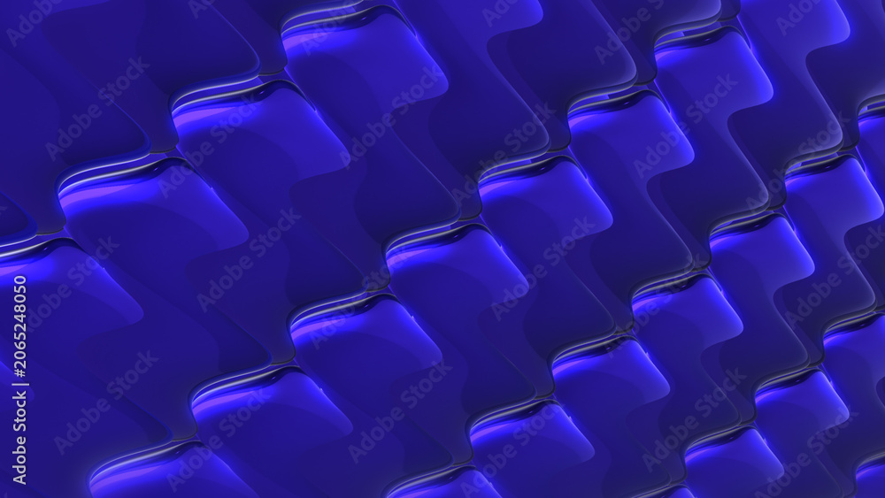 Obraz premium Abstract Blue 3D Glossy Rounded Tile Pattern Background, Futuristic Geometric Surface with Deep Blue Reflections