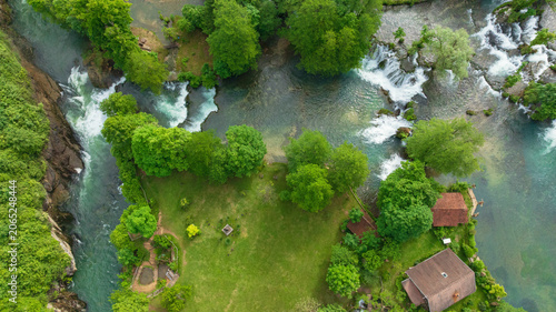 Schilderij op canvas Drone captures beautiful canyon village of Rastoke near Slunj