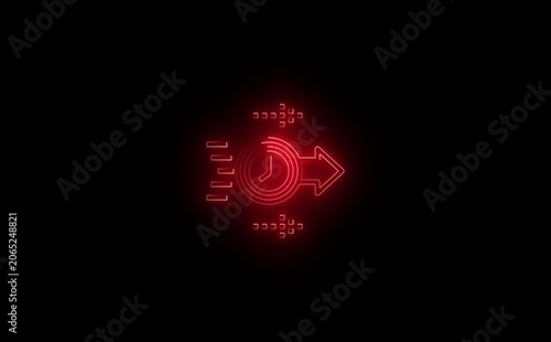 Neon arrow right to left direction concept . Arrow pointing right side, beautiful left side neon arrow icon animation on black background. 4K abstract neon arrow loading icon and uploading animation