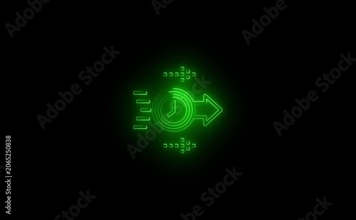Neon arrow right to left direction concept . Arrow pointing right side, beautiful left side neon arrow icon animation on black background. 4K abstract neon arrow loading icon and uploading animation