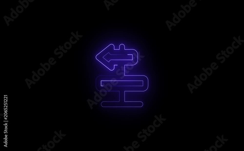 Neon arrow right to left direction concept . Arrow pointing right side, beautiful left side neon arrow icon animation on black background. 4K abstract neon arrow loading icon and uploading animation