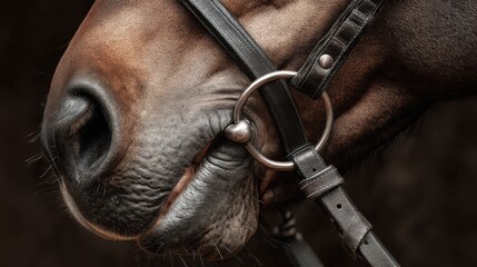Close Up Horse Muzzle Nostrils Bridle Bit Leather Tack Equestrian Detail Texture Heart Accent Photography