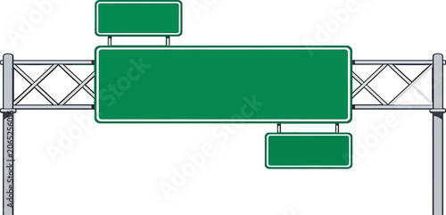 Green Highway Overhead Sign Board on Metal Gantry Structure