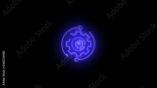 Glowing neon Gear icon. Gear rotation for your business. gear icon technical concept on transparent background. 4k animation video