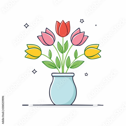 Colorful Tulips in a Vase Illustration