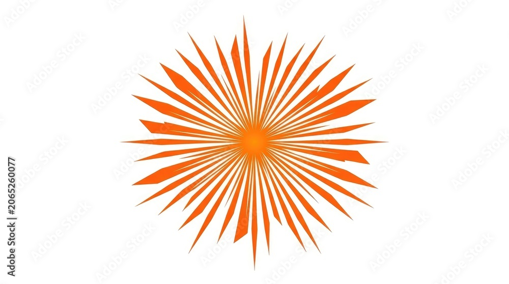 Obraz premium A vibrant orange starburst design with sharp, angular rays emanating from a central point, set against a white background with a subtle gradient effect.