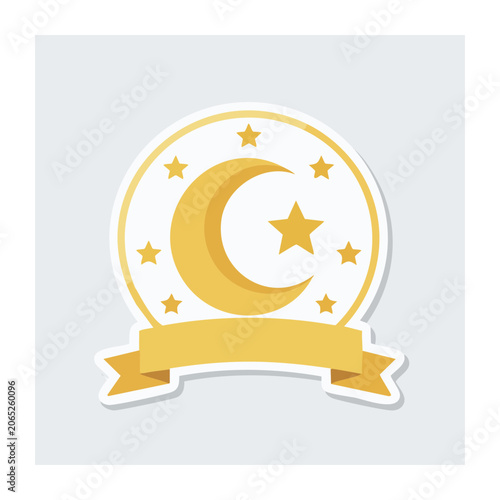 Gold crescent moon and star emblem with banner