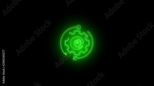Glowing neon Gear icon. Gear rotation for your business. gear icon technical concept on transparent background. 4k animation video