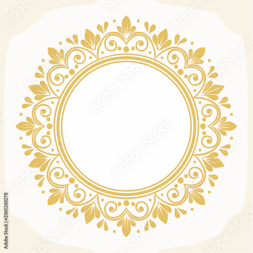 Ornate Golden Circular Frame with Floral Motifs