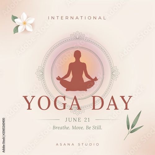 International yoga day june 21 poster with meditative silhouette meditation wellness