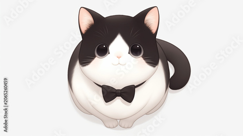 Black and white cat sitting on white background illustration