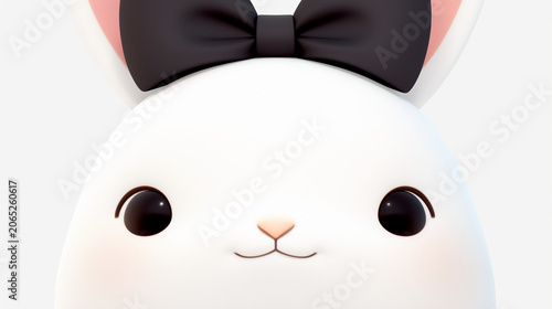 Close up of a white bunny head with black bow
