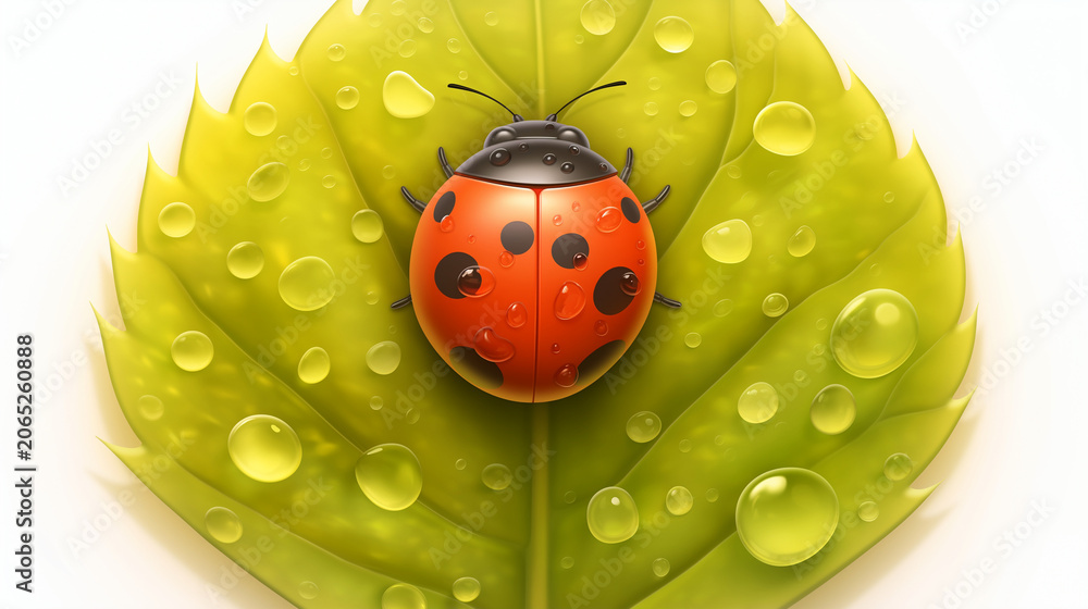 Naklejka premium Ladybug on a green leaf on white background illustration