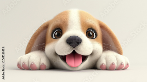 Happy puppy on light background